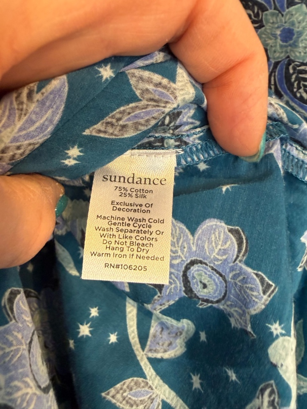 Sundance Teal Floral Peasant Blouse - Picture 4 of 6